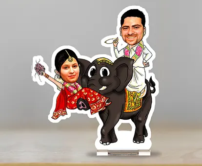 Couple Caricature Wedding on Elephant